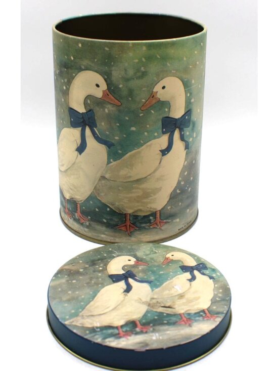 None Other - Geese Vintage Metal Tin Canister Matching Lid Farmhouse 6" Replacement Nesting